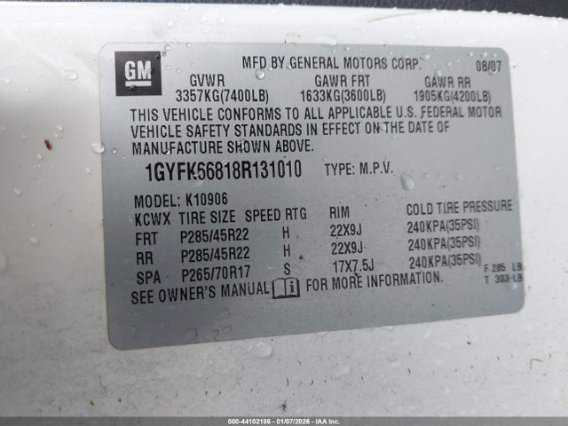 2008 CADILLAC ESCALADE ESV 1GYFK66818R131010 Photo 8