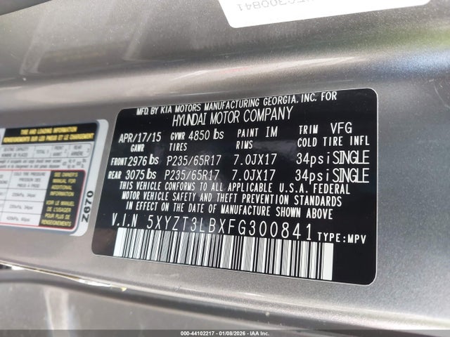 5XYZT3LBXFG300841 Hyundai Santa Fe Sport 2.4l