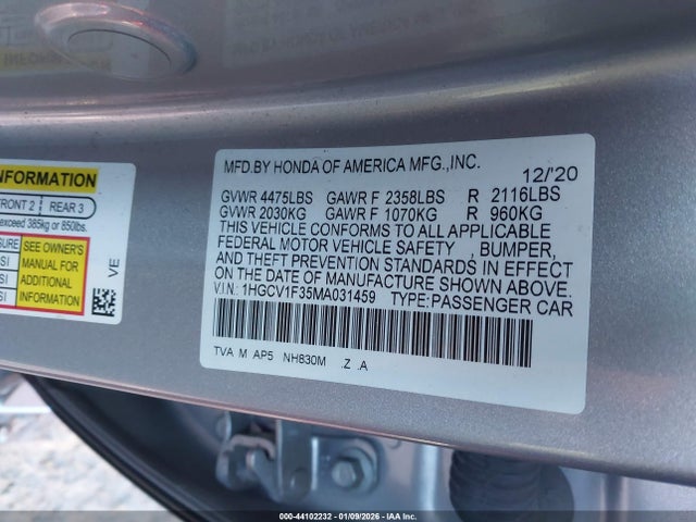 1HGCV1F35MA031459 Honda Accord Sport
