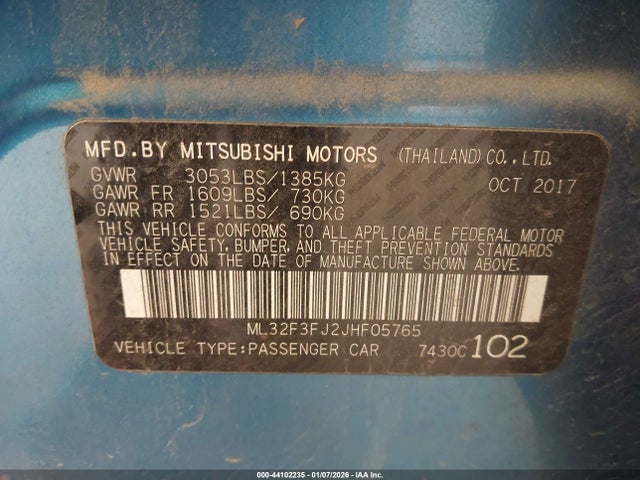 2018 Mitsubishi Mirage G4 Es მანქანა იყიდება აუქციონზე, vin: ML32F3FJ2JHF05765, აუქციონის ნომერი: 44102235