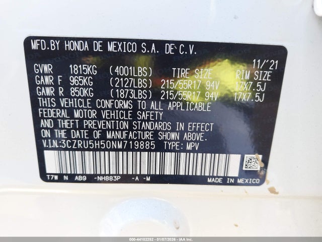 3CZRU5H50NM719885 Honda HR-V EX