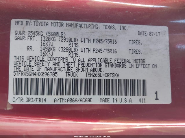 5TFRX5GN4HX096705 Toyota Tacoma Sr