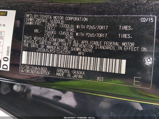 2015 TOYOTA 4RUNNER JTEBU5JR5F5242359 Photo 8