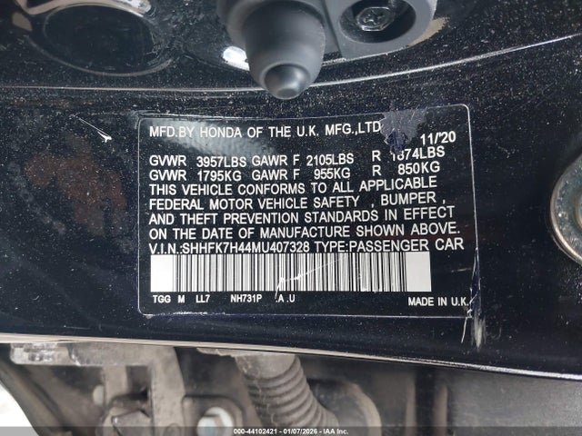 SHHFK7H44MU407328 Honda Civic Sport