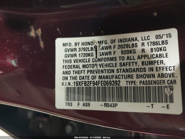 Honda Civic Ex-l 2015 19XFB2F94FE069392 Image 9