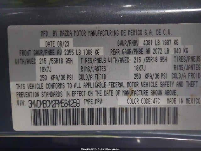 44102437 :رقم المزاد ، 3MVDMBCM2PM584259 vin ، 2023 Mazda Cx-30 2.5 S Carbon Edition مزاد بيع