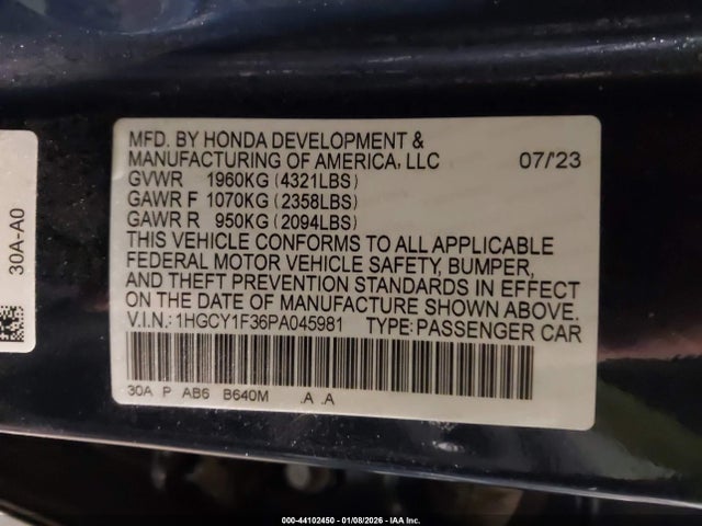 1HGCY1F36PA045981 Honda ACCORD EX