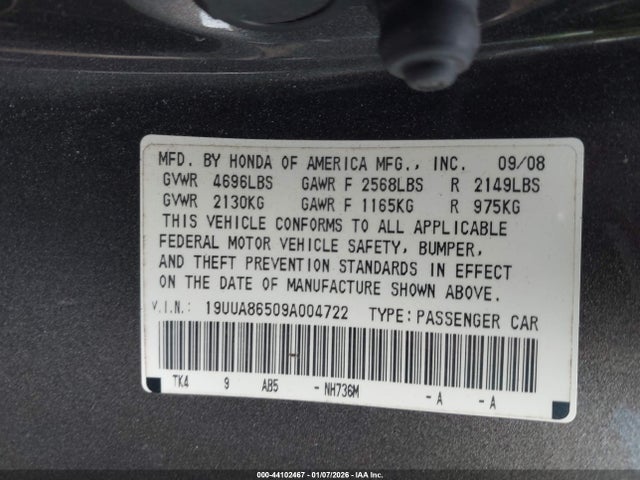 Aukcja sprzedaży 2009 Acura Tl 3.5, vin: 19UUA86509A004722, numer aukcji: 44102467