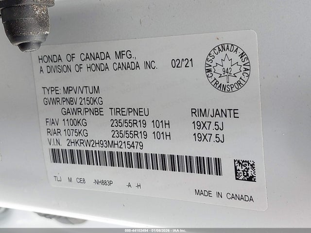 2HKRW2H93MH215479 Honda Cr-v Awd Touring