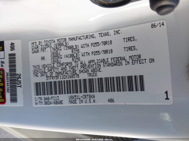 Toyota Tundra Sr5 5.7l V8 2014 5TFRY5F11EX168578 Image 9