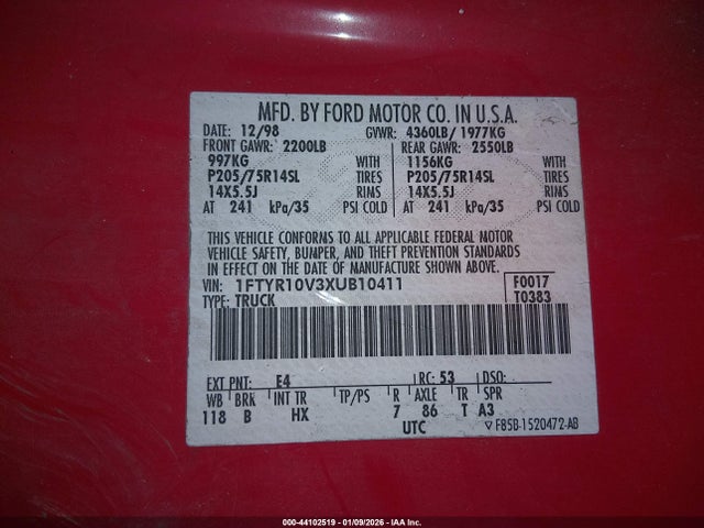 1999 FORD RANGER 1FTYR10V3XUB10411 Photo 8