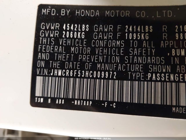 JHMCR6F53HC009972 Honda Accord Hybrid Ex-l