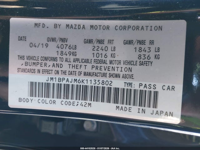 JM1BPAJM6K1135802 Mazda MAZDA3