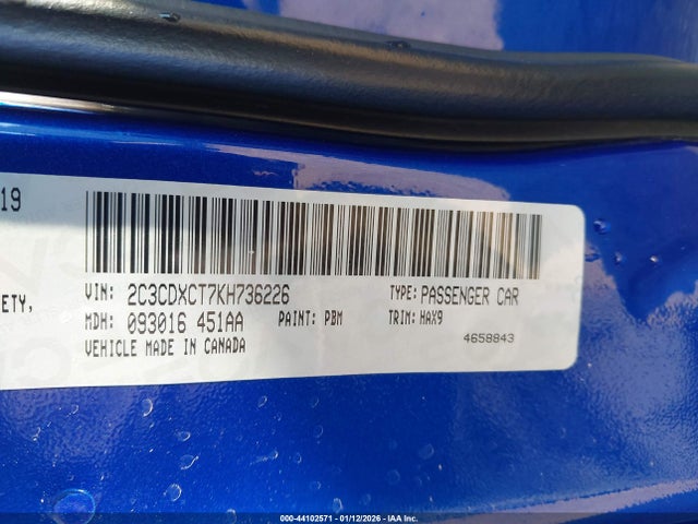Продажа на аукционе авто 2019 Dodge Charger R/t Rwd, vin: 2C3CDXCT7KH736226, номер лота: 44102571
