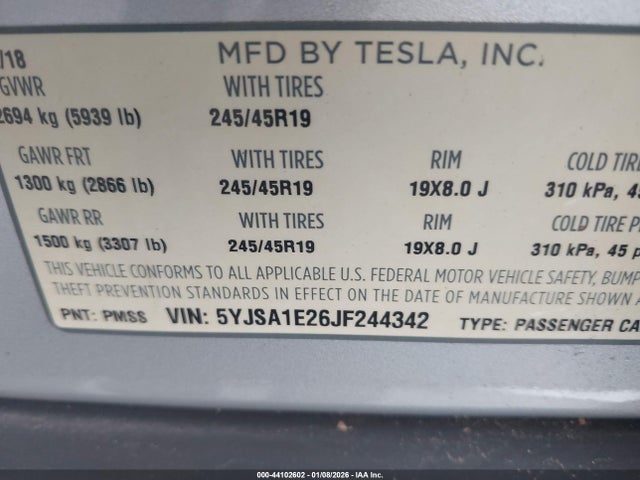 2018 TESLA MODEL S 5YJSA1E26JF244342 Photo 8