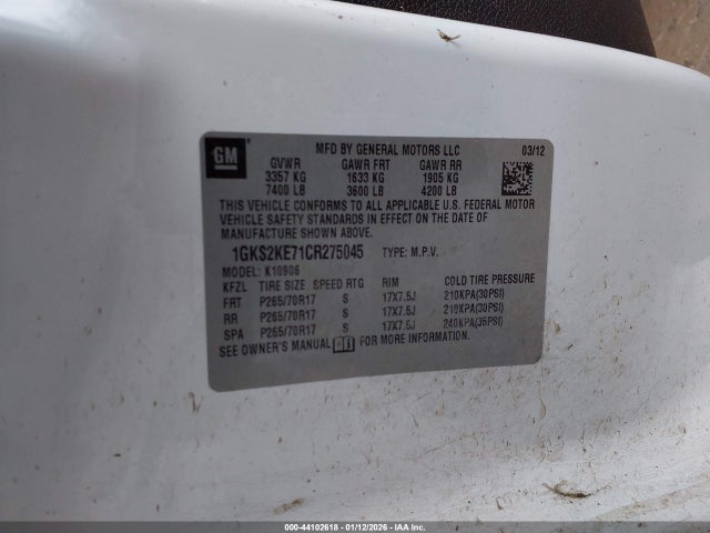 Продажа на аукционе авто 2012 Gmc Yukon Xl 1500 Slt, vin: 1GKS2KE71CR275045, номер лота: 44102618