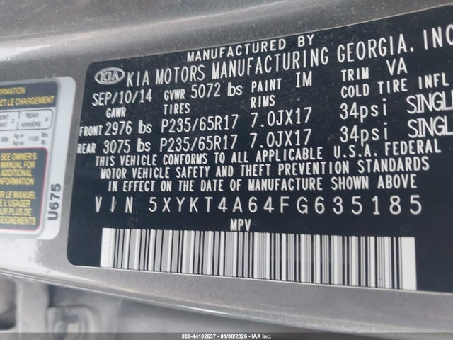 5XYKT4A64FG635185 KIA SORENTO LX