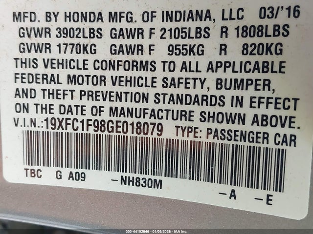 19XFC1F98GE018079 Honda Civic Touring