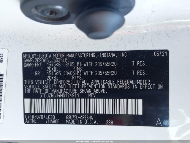 5TDJZRBH4MS124941 Toyota Highlander Xse
