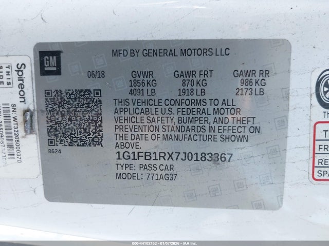Chevrolet Camaro 1lt 2018 1G1FB1RX7J0183367 Image 9
