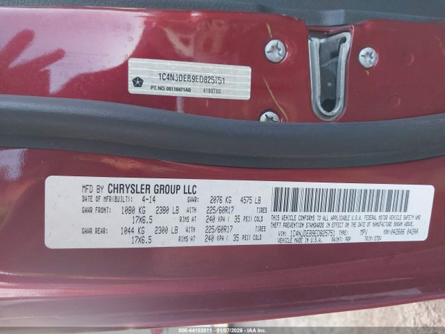 Продажа на аукционе авто 2014 Jeep Compass Latitude, vin: 1C4NJDEB9ED825751, номер лота: 44102811