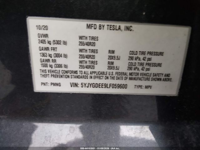 2020 TESLA MODEL Y 5YJYGDEE9LF059600 Photo 8