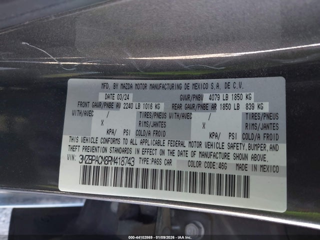 Aukcja sprzedaży 2024 Mazda Mazda3 2.5 S Preferred, vin: 3MZBPACM8RM418743, numer aukcji: 44102869
