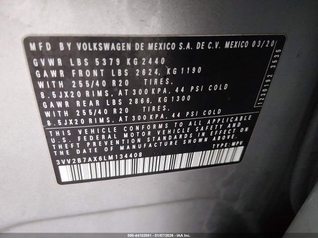2020 VOLKSWAGEN TIGUAN 3VV2B7AX6LM134408 Photo 8