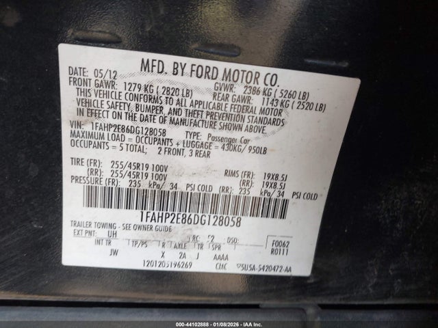 Aukcja sprzedaży 2013 Ford Taurus Sel, vin: 1FAHP2E86DG128058, numer aukcji: 44102888