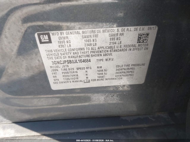 3GNCJPSB0JL164684 Chevrolet Trax Lt