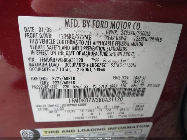 2008 FORD TAURUS X 1FMDK07W38GA31120 Photo 8