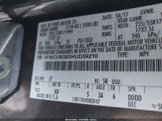 1FMCU9G93HUD59210 Ford ESCAPE SE