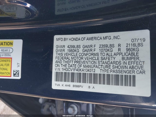 1HGCV1F40KA134312 Honda ACCORD EX