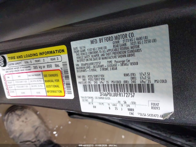 3FA6P0LU0FR172757 Ford Fusion Hybrid Se
