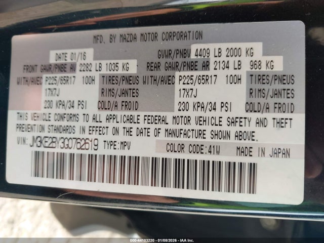 Aukcja sprzedaży 2016 Mazda Cx-5 Sport, vin: JM3KE2BY3G0762619, numer aukcji: 44103220