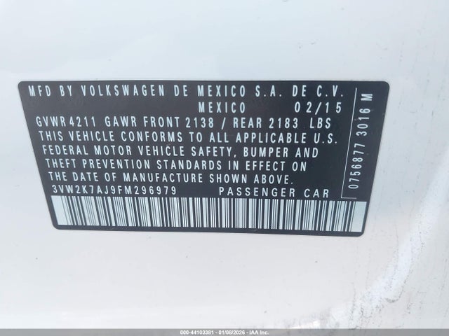 3VW2K7AJ9FM296979 Volkswagen Jetta 2.0l S