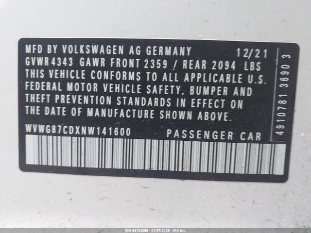 2022 VOLKSWAGEN GOLF GTI WVWG87CDXNW141600 Photo 8