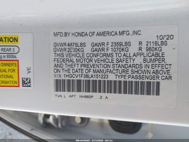 1HGCV1F38LA151223 Honda Accord Sport