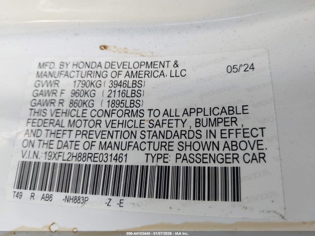 19XFL2H88RE031461 Honda Civic Sport