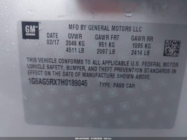Aukcja sprzedaży 2017 Cadillac Ats Standard, vin: 1G6AG5RX7H0189046, numer aukcji: 44103453