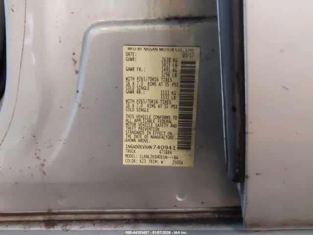 1N6AD0EVXHN740941 Nissan Frontier Sv