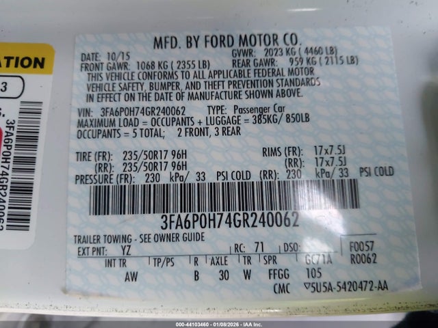 Ford FUSION SE 2016 3FA6P0H74GR240062 Image 9