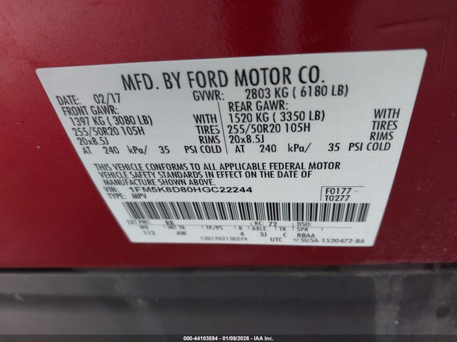 1FM5K8D80HGC22244 Ford EXPLORER XLT