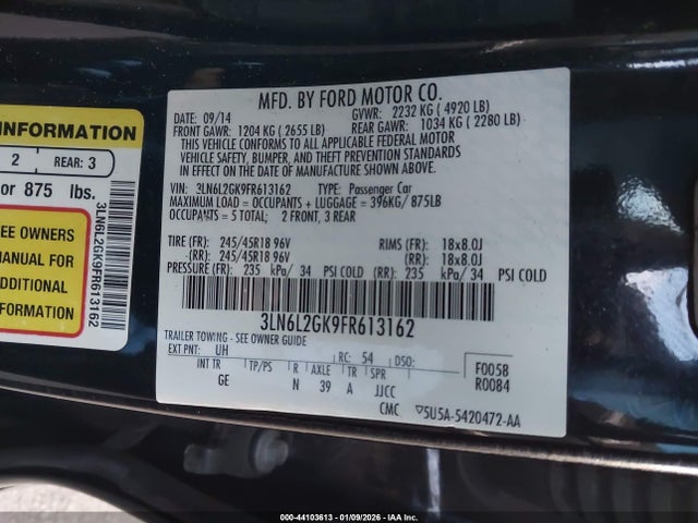 3LN6L2GK9FR613162 Lincoln MKZ