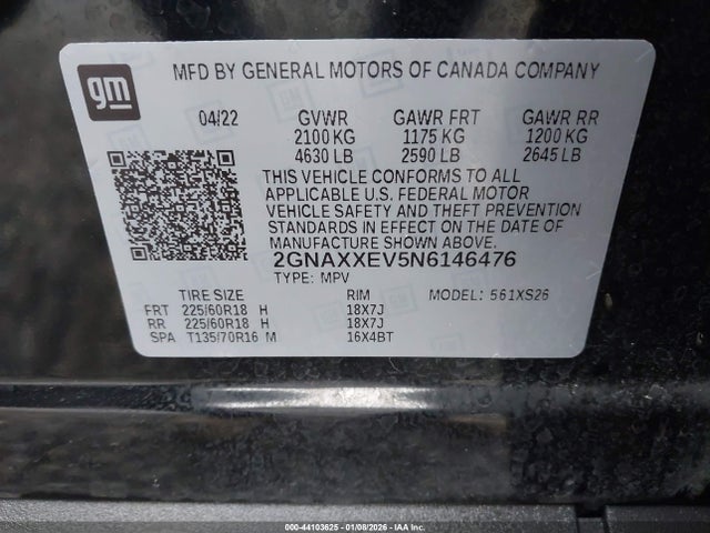 2GNAXXEV5N6146476 Chevrolet Equinox Awd Premier
