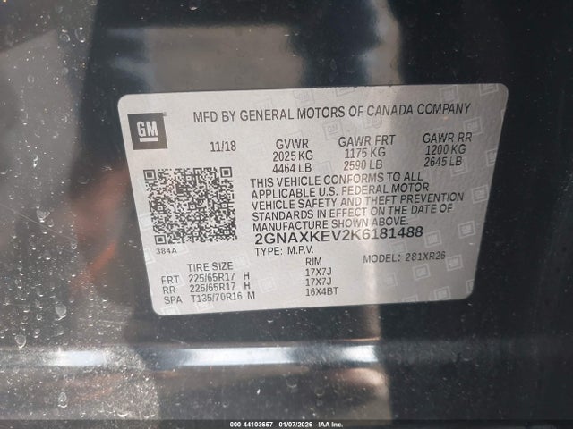 2GNAXKEV2K6181488 Chevrolet EQUINOX LT