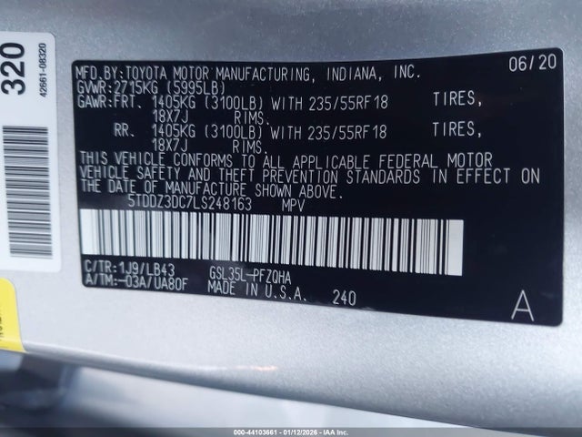 5TDDZ3DC7LS248163 Toyota Sienna Limited Premium