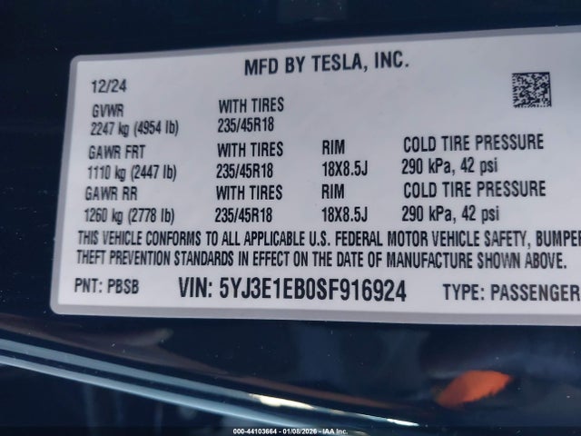 2025 TESLA MODEL 3 5YJ3E1EB0SF916924 Photo 8