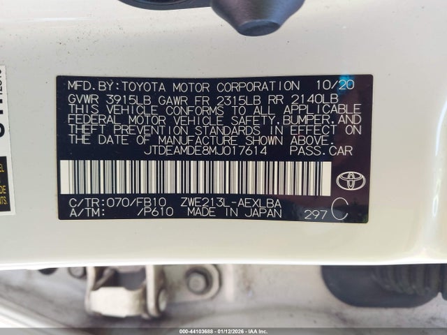JTDEAMDE8MJ017614 Toyota Corolla Hybrid Le