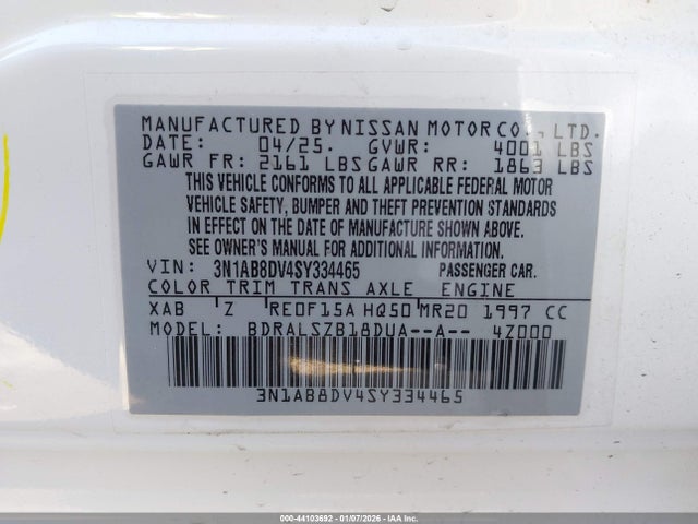 3N1AB8DV4SY334465 Nissan SENTRA SR